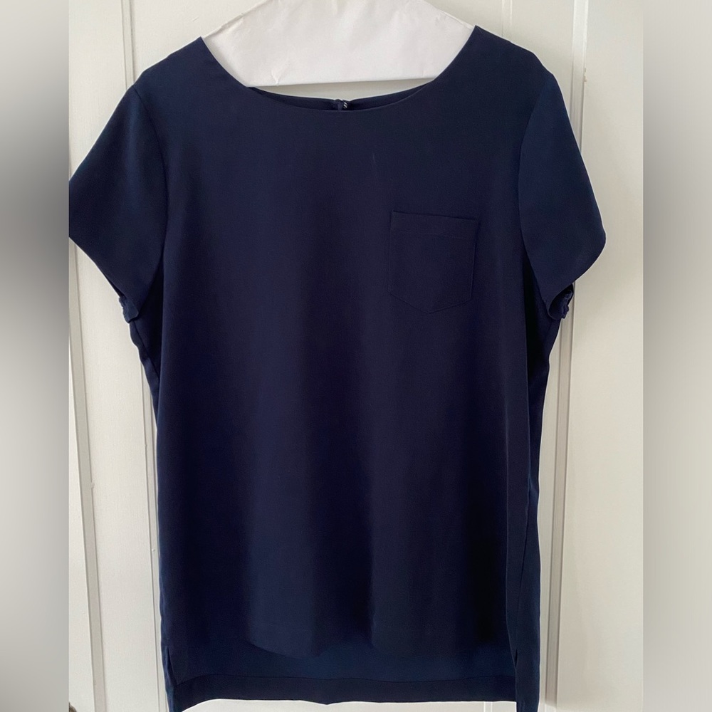 J. Crew Factory short-sleeve navy top with pocket, size medium